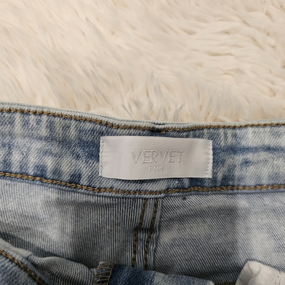 Blue Distressed Jean Shorts with Frayed Hem - Picture 3 of 4